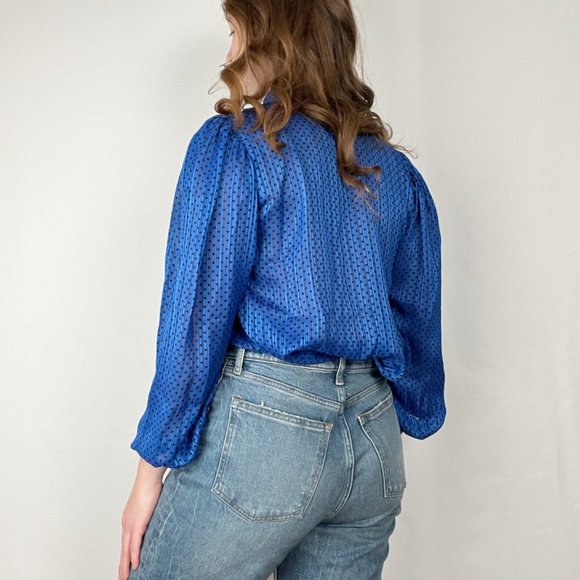 Vintage Parisian Pussy Bow Button Up Shirt Preppy Mid Century Modern MCM Blouse - Picture 2 of 8